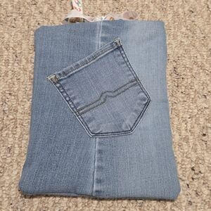 Upcycled Blue Jean Padded Book Sleeve With Front Pocket